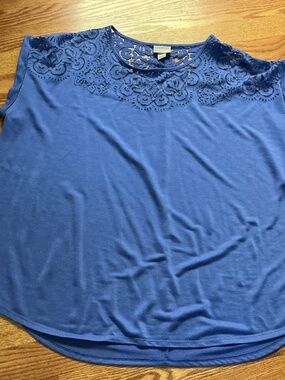 Ava & Viv Blue Cap Sleeves Sheer Lace Yolk T~Shirt Size 3X